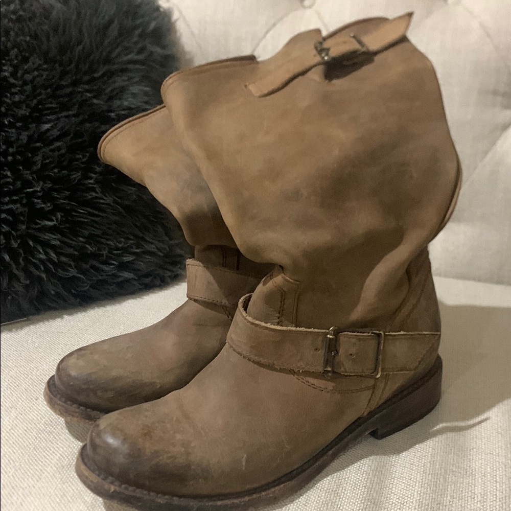 Freebird Brown Combat Moto Boots Distressed Leather